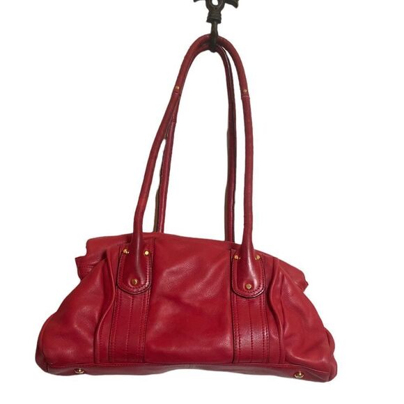B. MAKOWSKY Red Leather Gold Hardware Tall Handles  Shoulder Bag Tote - Picture 10 of 12